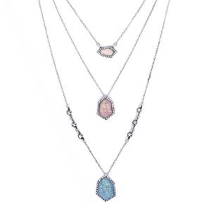 Iridescent Blue Pink Layered Necklace